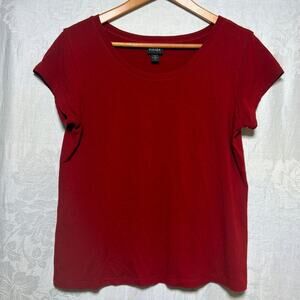Eileen Fisher T Shirt Small Red Round Neck Cap Sleeve Made in USA Jersey Knit